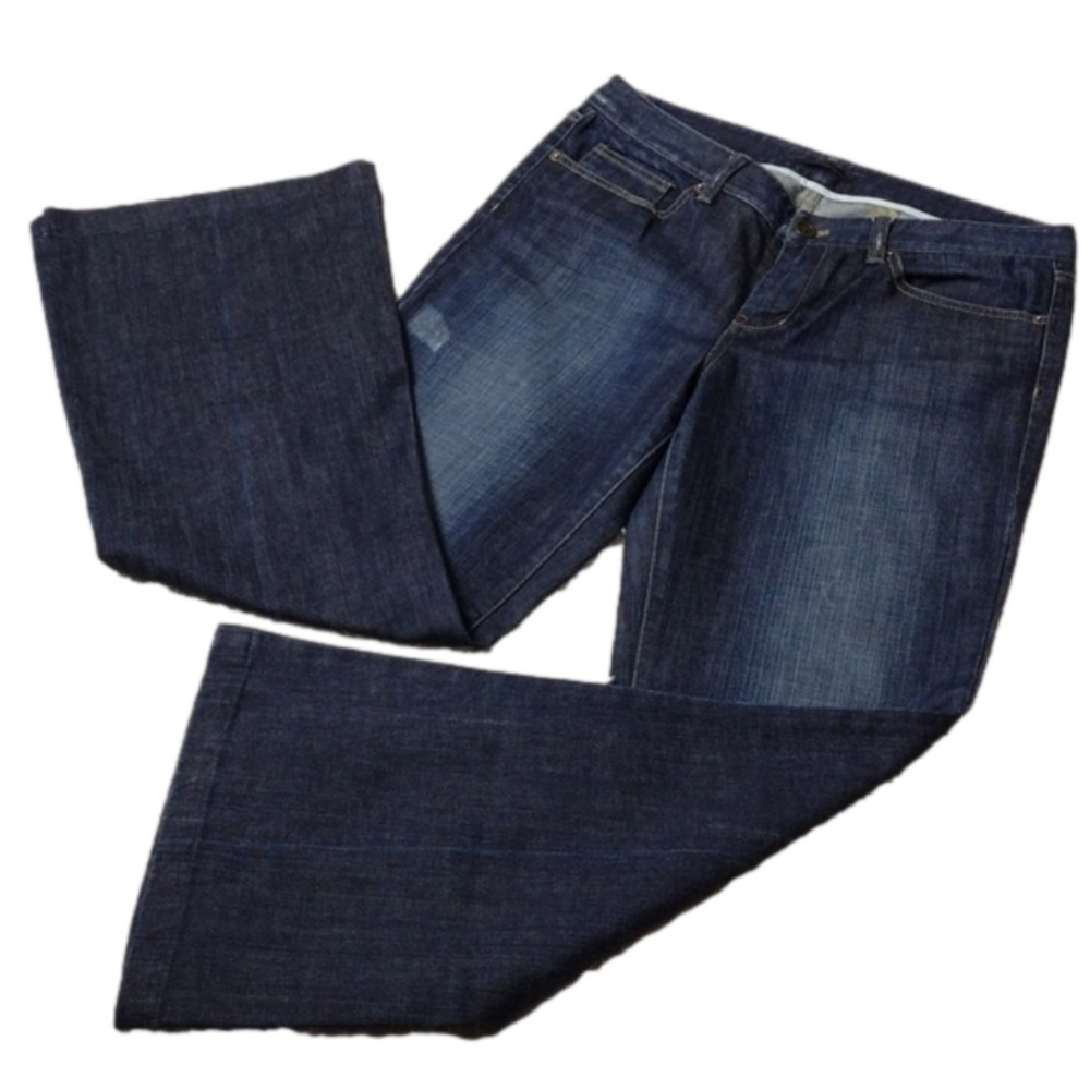 ELIE Tahari Blue Dark Wash Light Distressed Mid Rise Flare Leg Denim Jeans